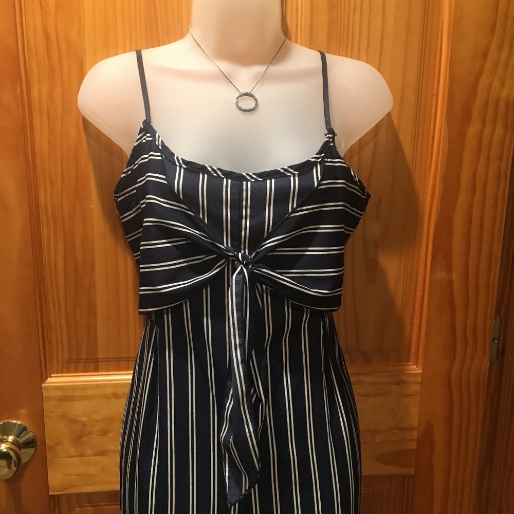 Striped Navy Jumpsuit - Picture 2 of 5
